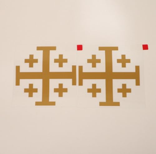 2X Gold 10.2cm Jerusalem Cross Crusaders' Cross Die-Cut Vinyl Sticker, Matte Finish, Car, Truck, Vehicles, Laptop, Phone, Window, Toolbox