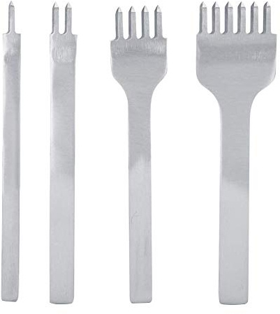 4 Piezas de Herramientas de Bricolaje de Cuero, Punzón de Cuero de Espaciado de 3 mm, Herramienta de Punzonado 1 + 2 + 4 6 Puntas, Punzón de Acero al Carbono Mango de Acero Materia