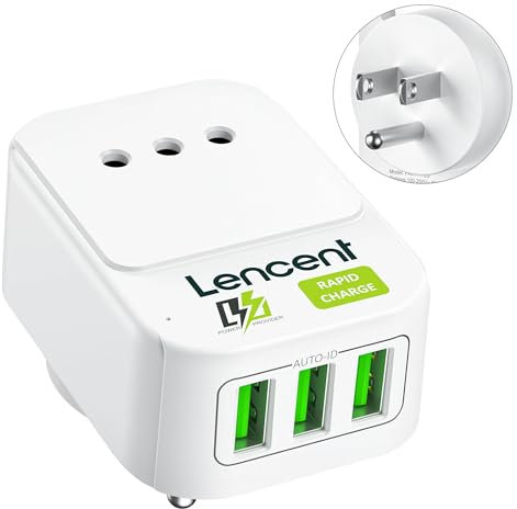 LENCENT Adattatore Presa USA da Viaggio, Caricatore Presa con 3 Porte USB, Caricabatterie Presa IT, Spina Americana per Stati Uniti, Canada, Messico, Filippine, Tailandia, Taiwan, ecc. (Tipo B)