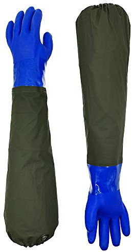 Long Waterproof Rubber Gloves, Pond Gloves, 28” Shoulder Length Insulated PVC Coated Chemical Resistant Gloves Reusable, Resist Acid, Alkali & Oil, Machinery, Industry, Fishery, Aquarium Gloves