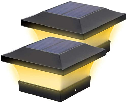 Surakey Solar Pfostenkappen Leuchte,2 Stück Pfosten-Lichter Außenbereich LED Solarpfosten Zaunpfosten Lampe, IP65 Wasserdicht Solar Säulenlampe Landschaft Lampe für Hausgarten Wand Zaun Beleuchtung