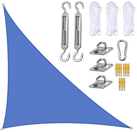 RTWAY Sun Shade Sail Triangle 4 x 4 x 5.7 m UV Block Canopy for Patio, Right Angle Garden Shade Sails with Fixing Kit, Sunshade Awnings for Outdoor
