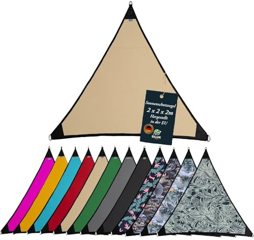 Sonnensegel Wasserdicht Sonnenschutz Garten mit befestigungen Leinen 100% Schutz vor UV-Strahlungen (2m x 2m, Beige)