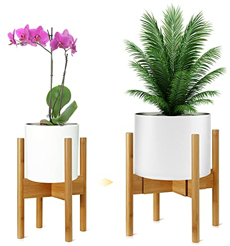 SMRONAR Plant Stand, Indoor Plant Pot Stand Bamboo Adjustable Mid-Century Flower Pot Holder Fit for 8.5-12.4 Plant Pots for Garden Office,1 Pcs (Not include Plants & Plant Pot)