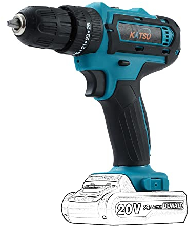 KATSU Taladro Percutor Inalámbrico 21V, Taladro Atornillador con 10mm Portabrocas sin Llave, 2 Velocidad y luz LED, Destornillador Inalámbrico para Hogar DIY, sin Batería (Solo Cuerpo)