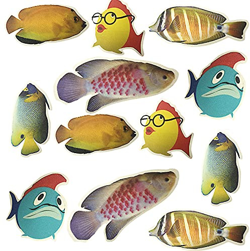 YUTOU Anti Rutsch Sticker für Badewanne 12 Stück Anti Rutsch Pads Sticker Aufkleber Meerestiere mit Einem Plastikspatel für Badewanne Badezimmer Pool Treppe und Kinderzimmer（Fische）