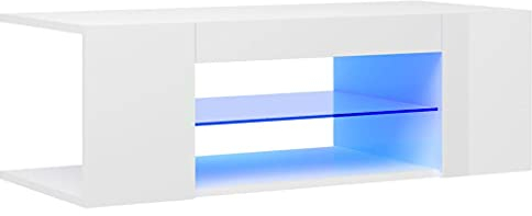 vidaXL TV Schrank mit LED-Leuchten Lowboard Fernsehschrank Fernsehtisch Sideboard HiFi-Schrank TV Möbel Tisch Board Hochglanz-Weiß 90x39x30cm