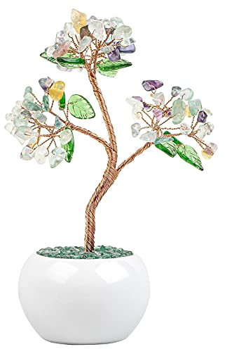 Amogeeli Heilender Kristall-Geldbaum mit Keramiktopf, Stein-Bonsai-Glücksbaum für Fengshui-Heimdekoration