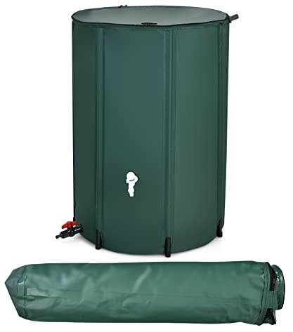 Happygrill 100 Gallon Collapsible Rain Barrel, PVC Rain Water Collection Barrel with Spigot Water Storage Container & Top Mesh, Portable Rain Barrels to Collect Rainwater from Gutter for Garden Lawn