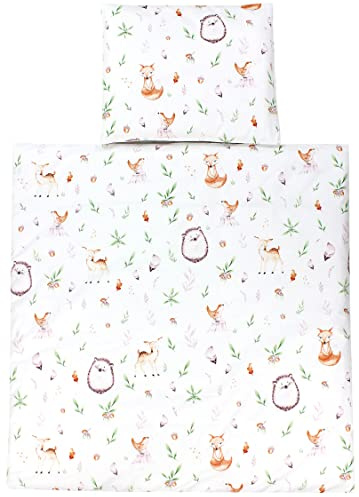 TupTam Wiegenset, Lichtung/Rehe, 80x80 cm | Baby 4-teilig Unisex Bettwäsche-Set: Bettdecke und Kopfkissen mit Bezug