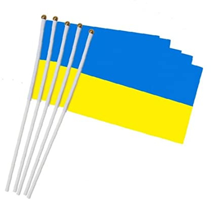 PiniceCore 50 Pcs Ukraine Stick Flag, Mini Ukrainian Hand Flag with Pole, Ukraine Flags for Sports Clubs, Festival Events, Party Decorations