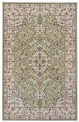 Nouristan Zahra Design Orient Teppich – Orientteppich Kurzflor Orientalischer Wohnzimmerteppich Orientalisch Ideal für Wohnzimmer, Küche, Schlafzimmer, Büro, Esszimmer – Salbei Grün Creme, 80x150cm