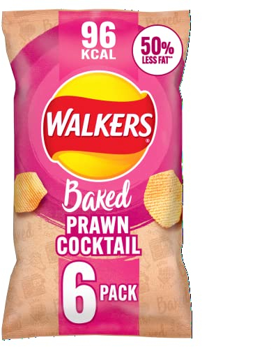 Walkers Baked Prawn Cocktail Snacks Crisps 6 x 22g