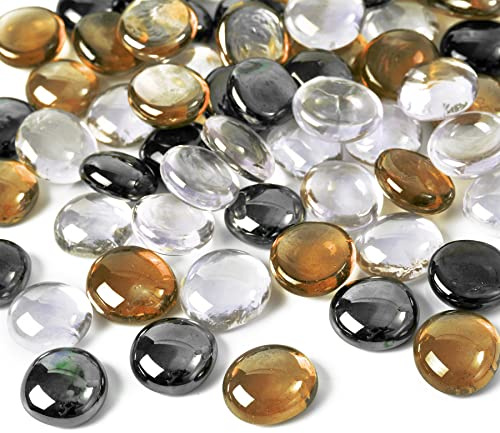 LUEYAO Flat Glass Marbles 1LB Mixed Color for Vase Fillers Mixed Colour Stone for Garden Decoration Craft Fish Tank (Transparent, Amber, Black)