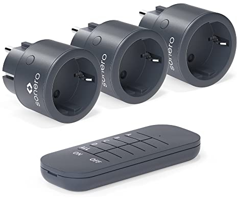 sonero® set di prese radio 2300 watt - 1x telecomando, 3x prese per uso interno, portata 30 m, antracite