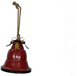 Campana grande natalizia in metallo con ciondolo in juta rossa da appendere con fiocco in metallo, 33 cm x h. 39 cm vintage anticato Albero Natale (Rosso)