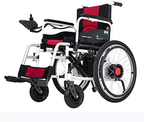 AZICYN Leichter Faltbarer Elektrorollstuhl mit Doppelfunktion (12A Li-Ion-Akku), Antrieb mit Elektroantrieb oder Verwendung als manueller Rollstuhl (Rot)