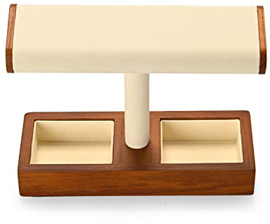 Oirlv T-Shaped Wooden Watch Stand with Jewellery Storage Microfiber Surface Watch Holder Multi-Functional Display for Watches & Bracelets