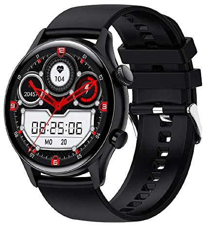 motiofit Luxor (2023) Smartwatch Fitnesstracker AMOLED Display Always on BT Telefonie, Sprachassistent NFC Black Body/Black Silikonband