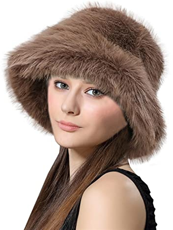 Lifup Damen Kunstfellmütze Warme Fischermütze Breite Krempe Mütze Windschutz Freizeitmütze Braun 2 One Size