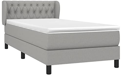 vidaXL Boxspringbett mit Matratze Bettgestell Einzelbett Polsterbett Bett Bettrahmen Lattenrost Hotelbett Schlafzimmerbett Hellgrau 100x200cm Stoff