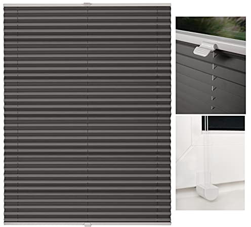 metablo Plissee nach Maß Klemmfix-Plissee ohne Bohren Blickdicht Lichtdurchlässig inklusive Klemmträger Plisseerollo für Fenster und Tür Sichtschutz Dunkelgrau B: 61-70 cm, H: 101-150 cm