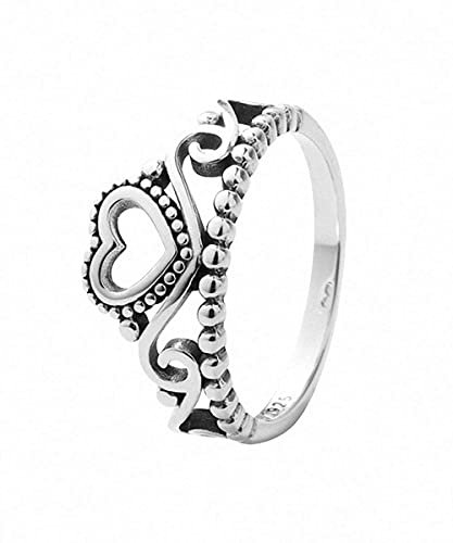 DERBUT S925 Sterling Silber Ring einfacher Retro herzförmiger Liebes- und Kronenring persönliches Temperament handgemachter Schmuck Männer und Frauen mit Absatz