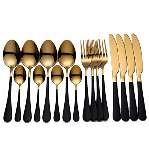 Ensembles de couverts 16 pièces Vaisselle de table noire Couverts en acier inoxydable Ensemble de couverts Fourchette Cuillères Couteaux Ensemble de vaisselle 16 pièces Ensemble de vaisselle Western