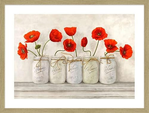 ART PRINT CAFE' – Quadro shabby – stampa con cornice rovere: Jenny Thomlinson, Papaveri rossi in barattoli di vetro
