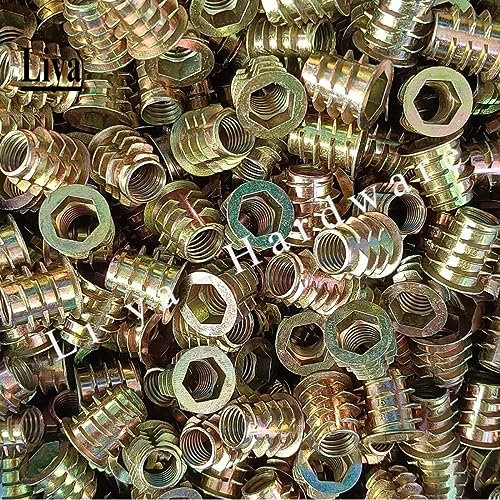 CTLH20 10–50 Stück M4 M5 M6 M8 Zinklegierungsgewinde für Holzeinsatzmutter mit Flansch, Sechskantantriebskopf, Möbelmuttern, Auswahl, Länge 8 mm bis 25 mm, M 6 x 12, 50 Stück