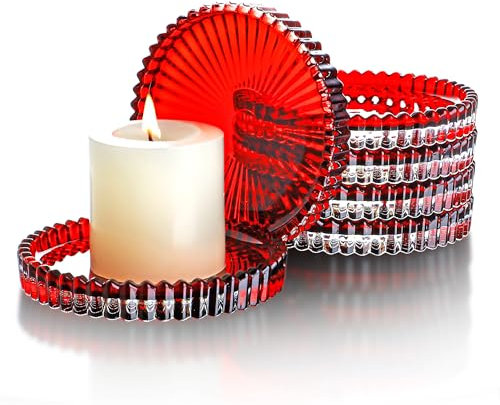 Lot de 6 petites assiettes en verre rouge de 10,2 cm - Bougeoirs ronds en cristal - Décoration pour centres de table de Noël