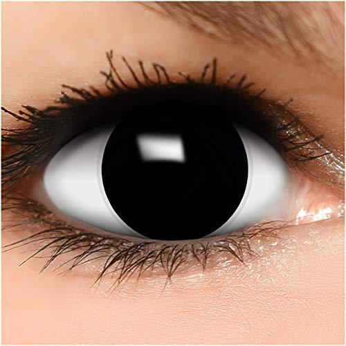 FUNZERA Farbige Kontaktlinsen Halloween HEXE, 2 Stück (1 Paar), Ohne Sehstärke, leicht einzusetzende schwarze Linsen, 2 x farbig black witch Kontaktlinse für Cosplay, Karneval, Fasching
