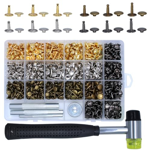 RUNYU® Leder Nieten 360 Set: 4 Farben Hohlnieten 3 Größen Ledernieten Nähfrei Druckknöpfe Metall Druckknopf mit Fixierwerkzeug Kit, Rivet für Leder Craft Etiketten Jacket Geldbörse