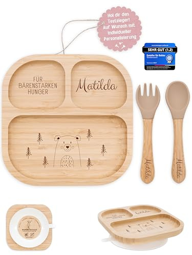 wunderwunsch - Personalisierter Baby Teller mit Saugnapf - Praktisches Kleinkind Zubehör mit Namen - Kinder Teller Rutschfest - Personalisierte Geschenke Geburt