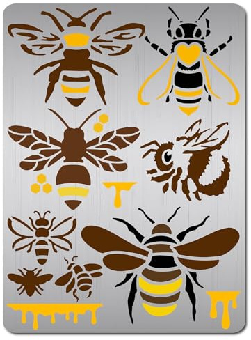 GORGECRAFT 8 Stile Bienen-Schablonen Wiederverwendbare Metall-Waben-Honig-Edelstahl-Vorlagen Zum Malen Auf Wandmöbeln Scrapbooking Holzbrennen Brandmalerei Gravieren Kunsthandwerk