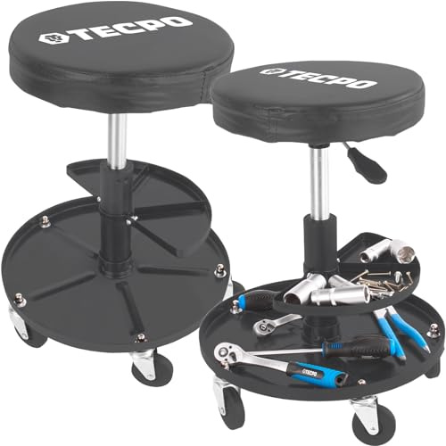 TECPO 2x Werkstatt Rollsitz 135 kg Werkstatthocker Arbeitshocker mit Werkzeug-Ablage