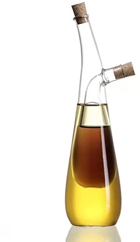 Csozrce Oil and Vinegar Dispenser Set, 2 In 1 Glass Cooking Soy Sauce Dressing Bottles with Cork Stopper Caps, Decorative Olive Oil Cruet Pourer Bottle Container for Kitchen