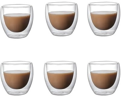 Latte Macchiato Gläser doppelwandig 6er Set | 250 ml Cappuccino Tassen, Thermogläser, Kaffeetassen, Becher isoliert & bruchsicher