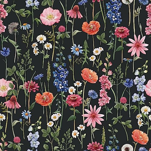 VaryPaper Papier Peint Fleuri Rose Papier Peint Tropicale Noir 44.5cmx800cm Film Adhesif pour Meuble Papier Peint Autocollant Mural Salon Chambre Fille Papier Vinyle Autocollant Armoire d'étagère