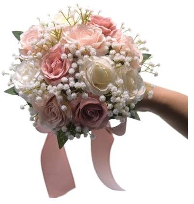 Fasksh Romantischer Blumenstrauß, Brautsträuße, Brautjungfernstrauß, künstliche Blumen, für Hochzeiten im Innen- und Außenbereich, Fotoshootings (Farbe: Blush Pink)