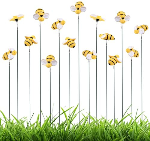 NQEUEPN Lot de 15 piquets pour abeilles, en résine pour jardin, abeilles, piquets décoratifs pour plantes, décorations artistiques pour pot, pelouse patio, parterre de fleurs, couloir pour plantes