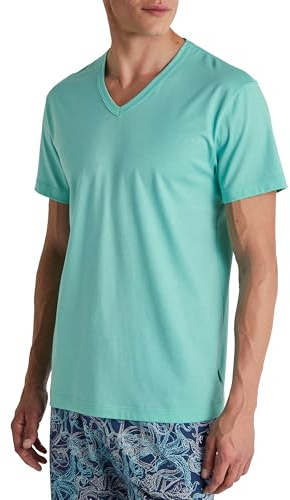 Calida RMX Sleep T-shirt för män, tillverkad av 100% ekologisk bomull, Blekt aqua, 50 SE
