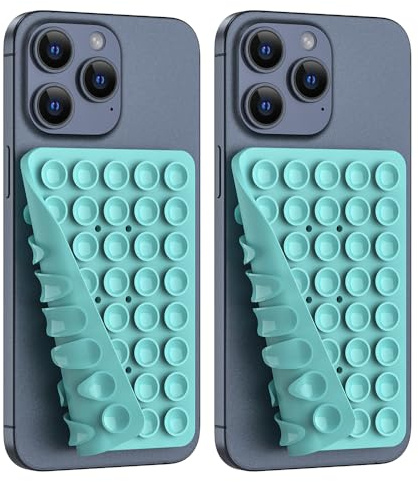 Set of 2 Double-sided Silicone Suction Cup Phone Cases, Detachable Hands-free and Sturdy Stand for Selfies and Videos, Compatible with iPhone Android (Sky Blue, 2-Pack with 40 Suction Cups)