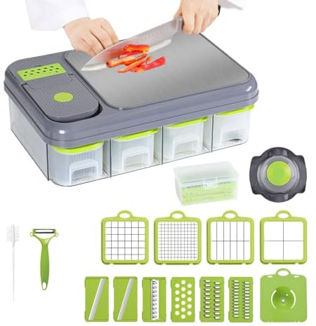 Plastic Chopping Board with 4 BPA Free Plastic Drawer/Trays, Multifunctional Vegetable Cutter, 6 in 1 Vegetable Slicer for Cutting Meet/Vegetables/Bread