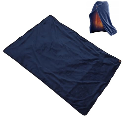 USB Electric Heated Throw Blanket, Wearable Heated Shawl with Adjustable Temp Settings, Portable Washable Body Warmer for Home Office Travel, Multifunctional USB Heating Pad for Adults, Navy Blue