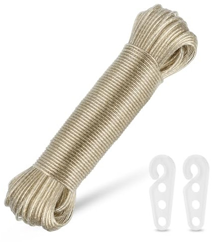 50 m Wäscheleine, Wäscheleine mit Stahlkern, Wäscheleine Extra Stark Rost und Korrosionsbeständig für Draußen Garden Camping