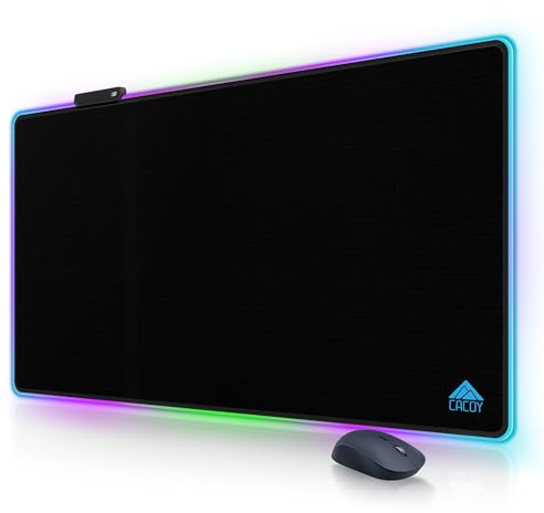 Cacoy 1100x600mm RGB Gaming-Mauspad, Großes Mauspad 9 Beleuchtungs-Modi LED | Übergröße Schreibtischunterlage, Rutschfester Gummibasis Mousepad XXL, Verbessert Geschwindigkeit für Zuhause&Büro, Schwarz