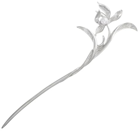 Holibanna Horquilla de Metal Plateada Perlas y Diseño Tradicional de Flor de Ciruelo, Tamaño Mediano, para Mujer, Accesorios Chinos Cabello en Peinados Recogidos y Moños