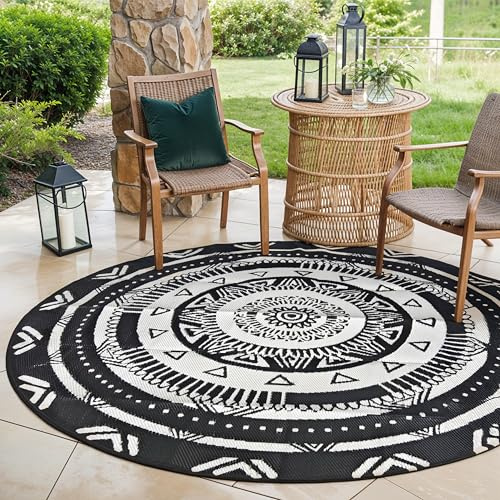 EVOCAMP Tapis d'extérieur rond Ø 240 cm - En plastique - Résistant aux intempéries et léger - Couverture de pique-nique pour l'extérieur - Tapis d'auvent en fibres plastiques - Pour terrasse et balcon