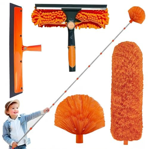 Spolverino per Polvere Allungabile 6m,con Asta Telescopica Regolabile da 1,5 a 4,9 m, Cattura-Polvere Telescopico In Microfibra, Scopa Polvere Pulizia Ventilatori Soffitto, Tapparelle, Ragnatela